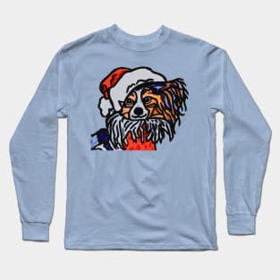 Papillon Dog Santa over Color Long Sleeve T-Shirt